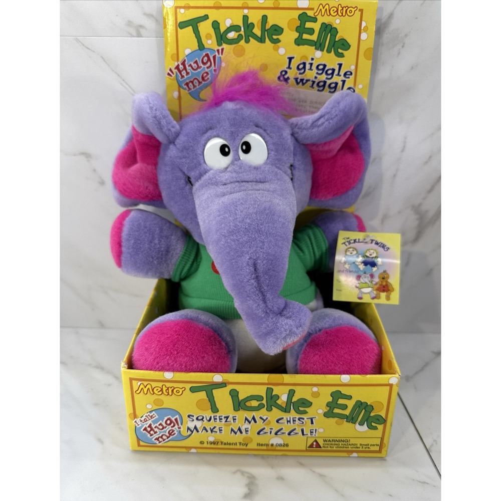 Vintage 1997 Tickle Twins Ellie Elephant Purple Plush Original Box  NOS READ!